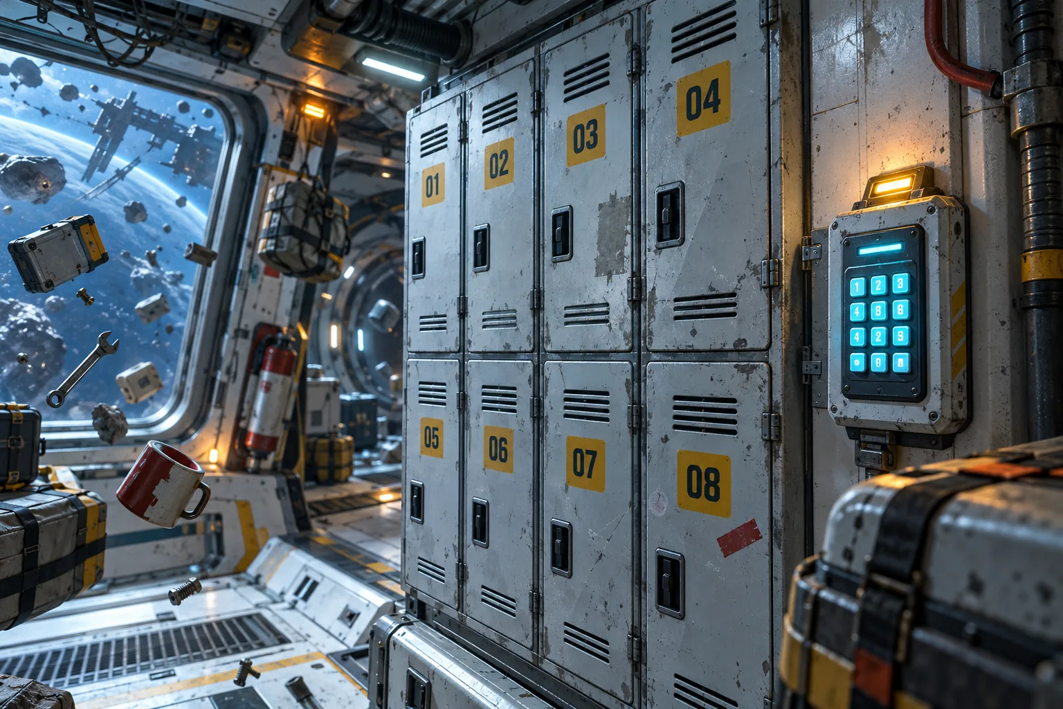 Breathedge 2 locker codes: A6, B5, train, and interphone guide artwork
